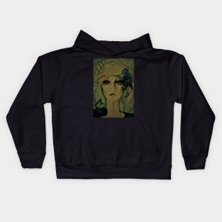 MUTED GREEN  GIRL IN TURBAN 70S HAZY POSTER Kids Hoodie